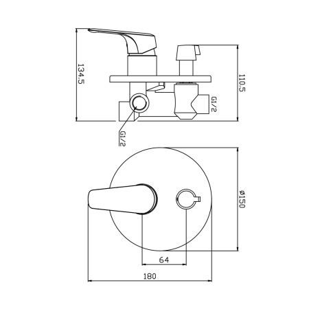 Смеситель встраиваемый для ванны 33140EV с внутренней частью