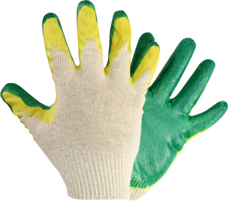 Перчатки трикотажные 13 класс с двойным латексным желто-зеленым покрытием