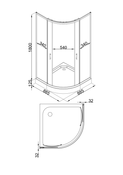 Душевой уголок MINO, прозр. стекла, полукруг, хром MN-90PСCS-SD-C
